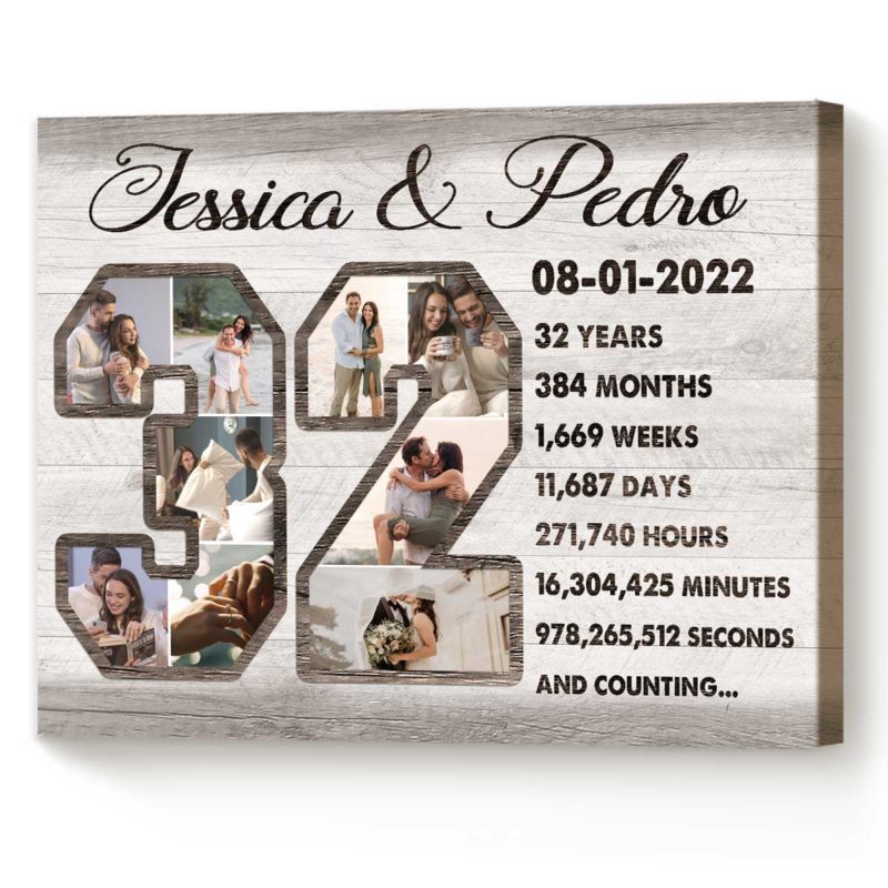 Personalized 32 Year Anniversary Photo Collage Wall Art