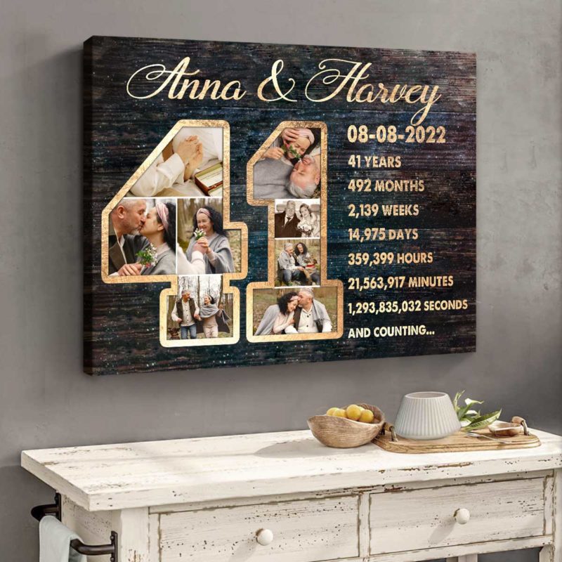 41st Anniversary Gift Custom Collage Photo Canvas