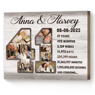 41st Anniversary Gift Custom Collage Photo Canvas