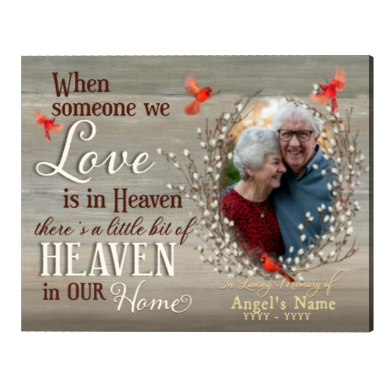 There's a Little Bit Of Heaven in Our Home Custom Photo Canvas Print, Personalized Memorial Gifts, Sympathy Gift for Loss Of Father Mother