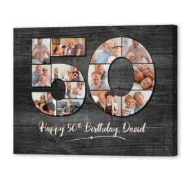 Personalized Photo Gift 50th Birthday, 50th Birthday Gifts For Men For  Women, 50th Birthday Custom Photo Collage Print - Wrapped Canvas, 14x11  inches