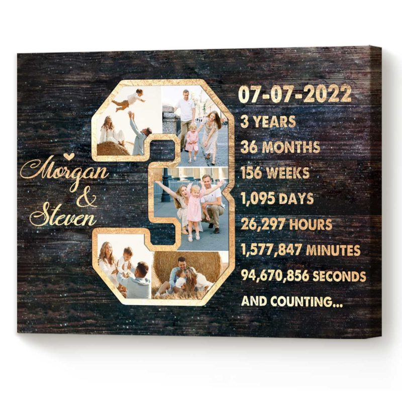 6f84c3a8 494f 11ed 83ba 0242ac120002 Personalized 3 Years Anniversary Photo Collage 3rd Wedding Anniversary Gift Third Anniversary Gifts