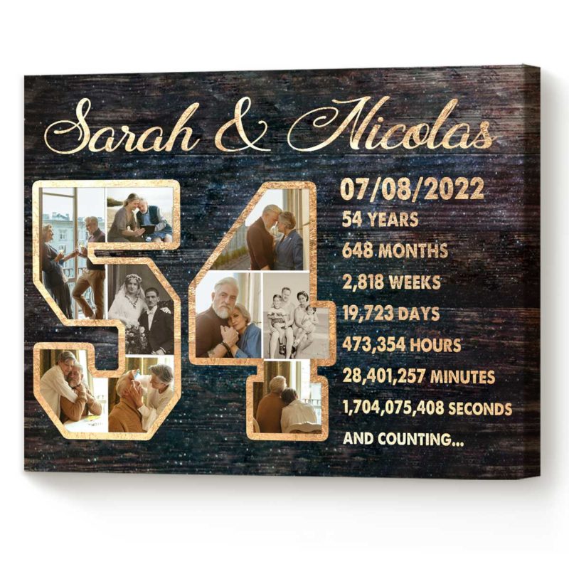 54 Year Anniversary Photo Collage Print, 54th Wedding Anniversary Canvas, 54th Anniversary Gift Ideas