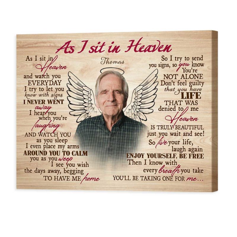 As I Sit In Heaven Personalized Canvas Print, Memorial Gift For Loss Of Dad, Loss of Father Gift