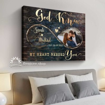 Anniversary Gift for Couples Personalized Photo Gift Best Valentines Gifts for Her God Knew My Heart Needed You Custom Canvas Print