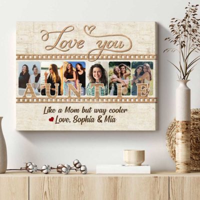 Personalized Photo Auntie Canvas Print, Auntie Picture Christmas Gifts, Like A Mom But Way Cooler