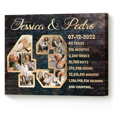 Personalized 43 Year Anniversary Photo Collage Canvas, 43rd Wedding Anniversary Gift For Wife