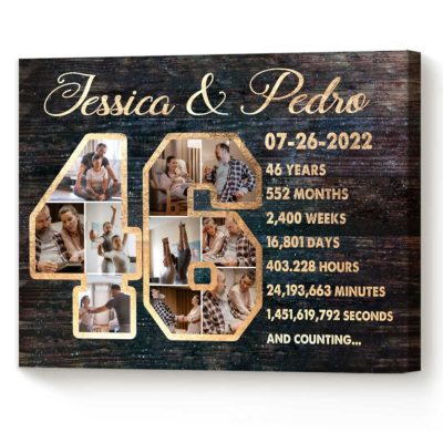 46 Year Anniversary Photo Collage Canvas, Personalized 46th Wedding Anniversary Gift, 46 Year Anniversary Gift For Wife