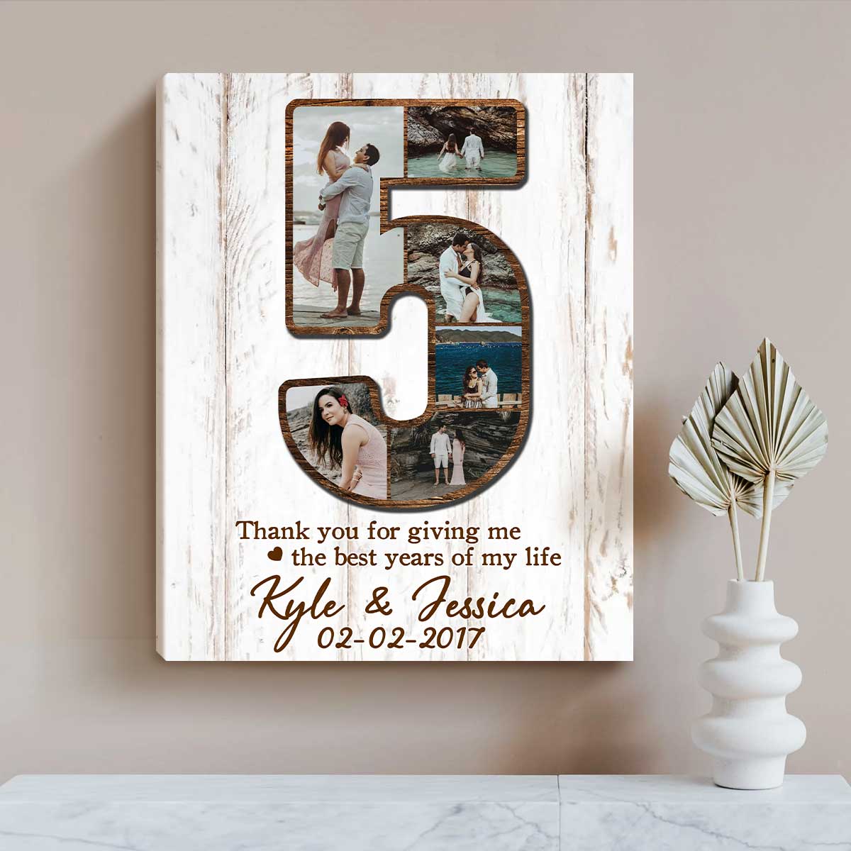 Custom 5th Anniversary Photo Collage Gift For Him Her Number 5 Photo Collage Fifth Anniversary Gift Print 3
