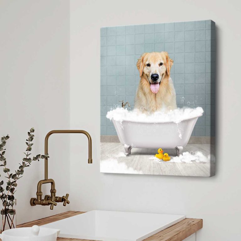 Custom Pet Portrait From Photo, Pet In Bathtub Print, Animal In Tub 