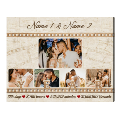 Personalize 1st Year Anniversary Photo Collage Gift, Custom Couple Name Canvas, 1 Year Anniversary Gift for Husband