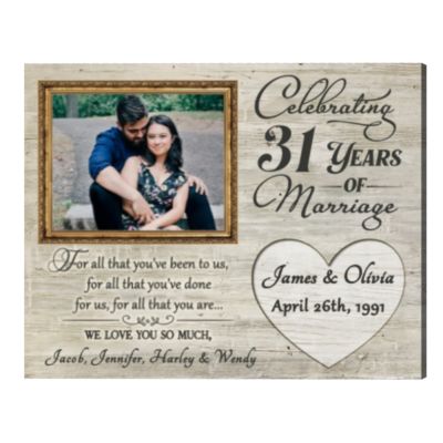 31st Anniversary Gifts Custom Photo Canvas, Celebrating 31st Years of Marriage Anniversary Gift Idea