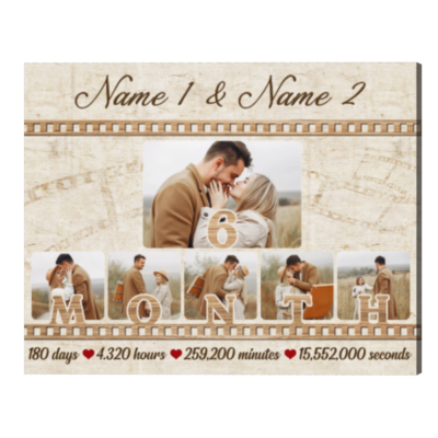 Personalize 6th Months Anniversary Photo Collage Gift, Custom Couple Name Canvas, Six Months Anniversary Gift for Girlfriend Boyfriend