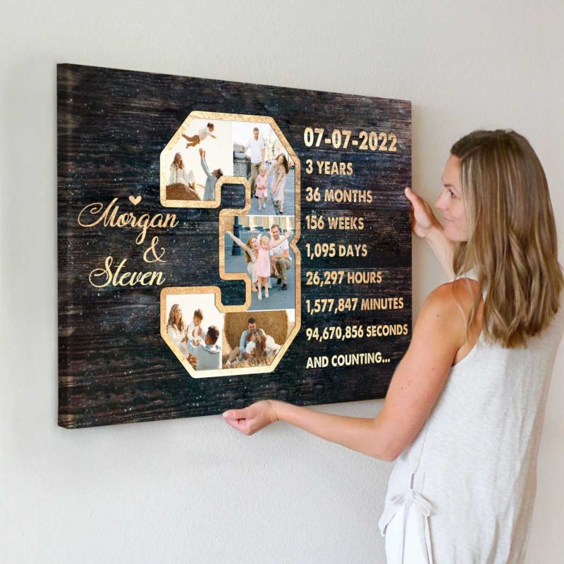 Personalized 3 Years Anniversary Photo Collage 3rd Wedding Anniversary Gift Third Anniversary Gifts 2