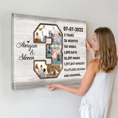 Personalized 3 Year Anniversary Photo Collage Wall Art