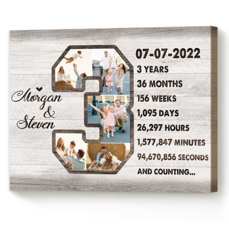 Personalized 3 Years Anniversary Photo Collage 3rd Wedding Anniversary Gift Third Anniversary Gifts 4