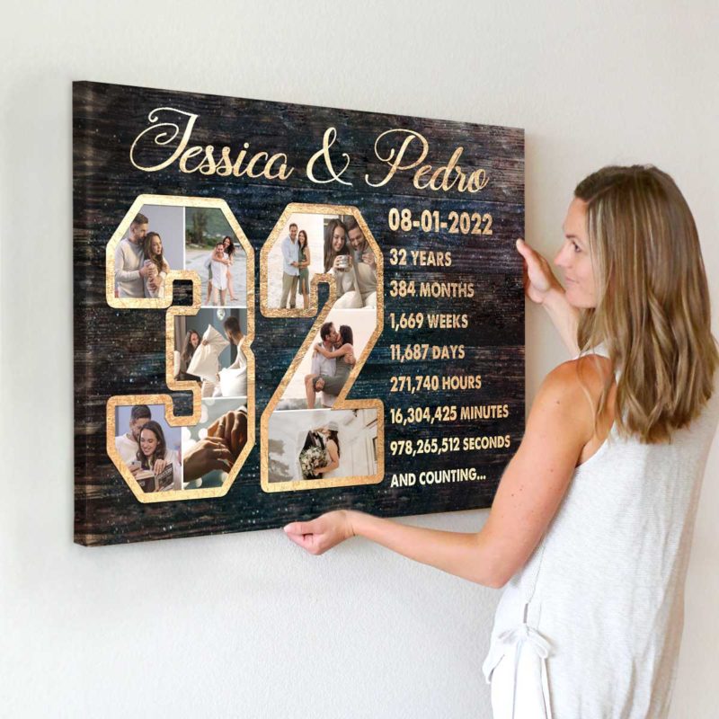 Personalized 32 Year Anniversary Photo Collage Wall Art