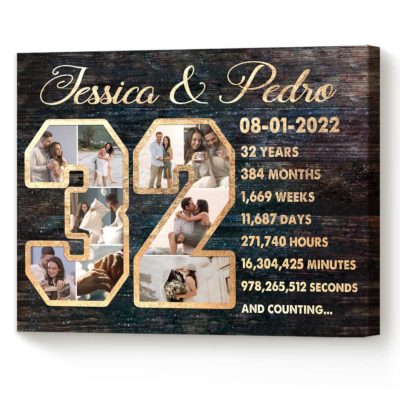Personalized 32 Year Anniversary Photo Collage Wall Art