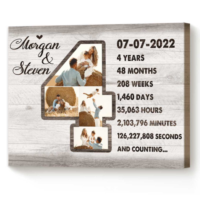 Personalized 4th Anniversary Photo Collage Canvas 4th Anniversary Gifts 4 Year Anniversary Gift For Him For Her 4