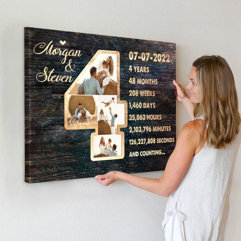 Personalized 4th Anniversary Photo Collage Canvas 4th Anniversary Gifts 4 Year Anniversary Gift For Him For Her