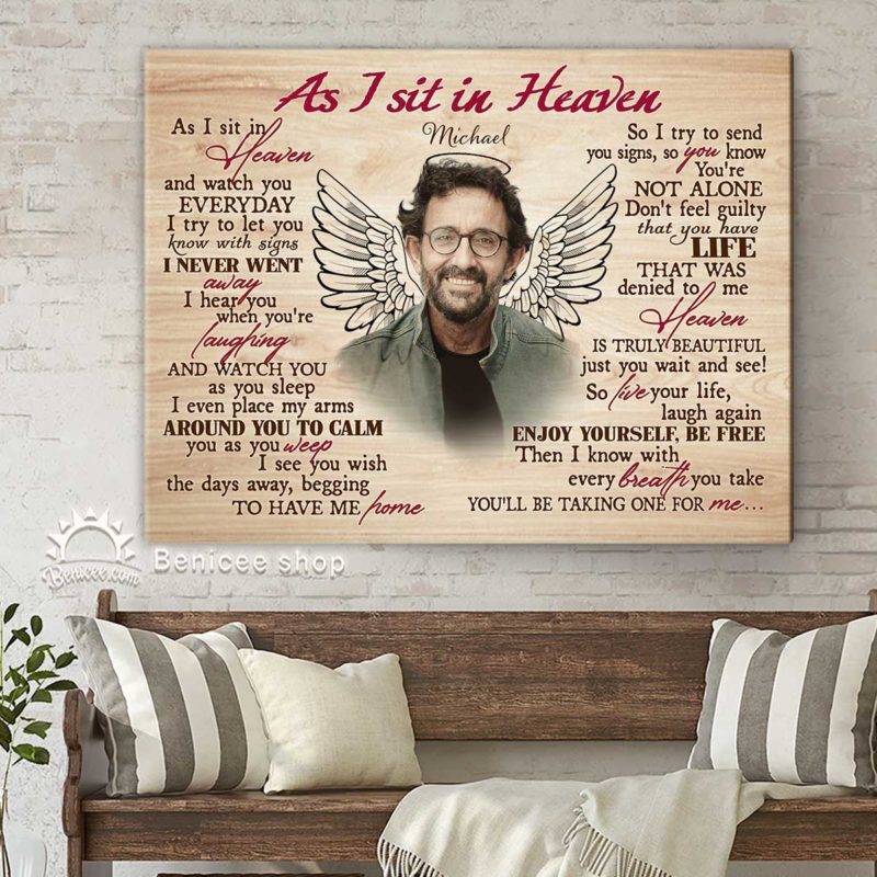 Personalized Sympathy Gift Unique Memorial Gifts Gift for Loss of Father As I Sit In Heaven Canvas 4