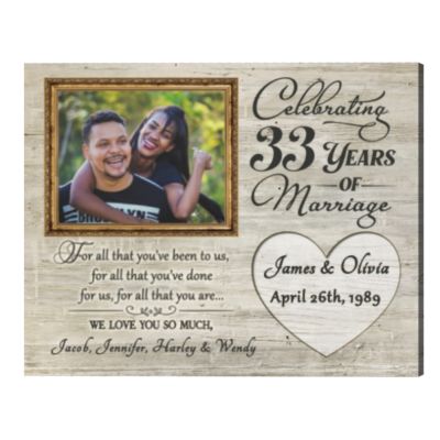 33rd Anniversary Gifts for Parents 33 Years Anniversary Gift, For All That You Have Been To Us Anniversary Photo Frame