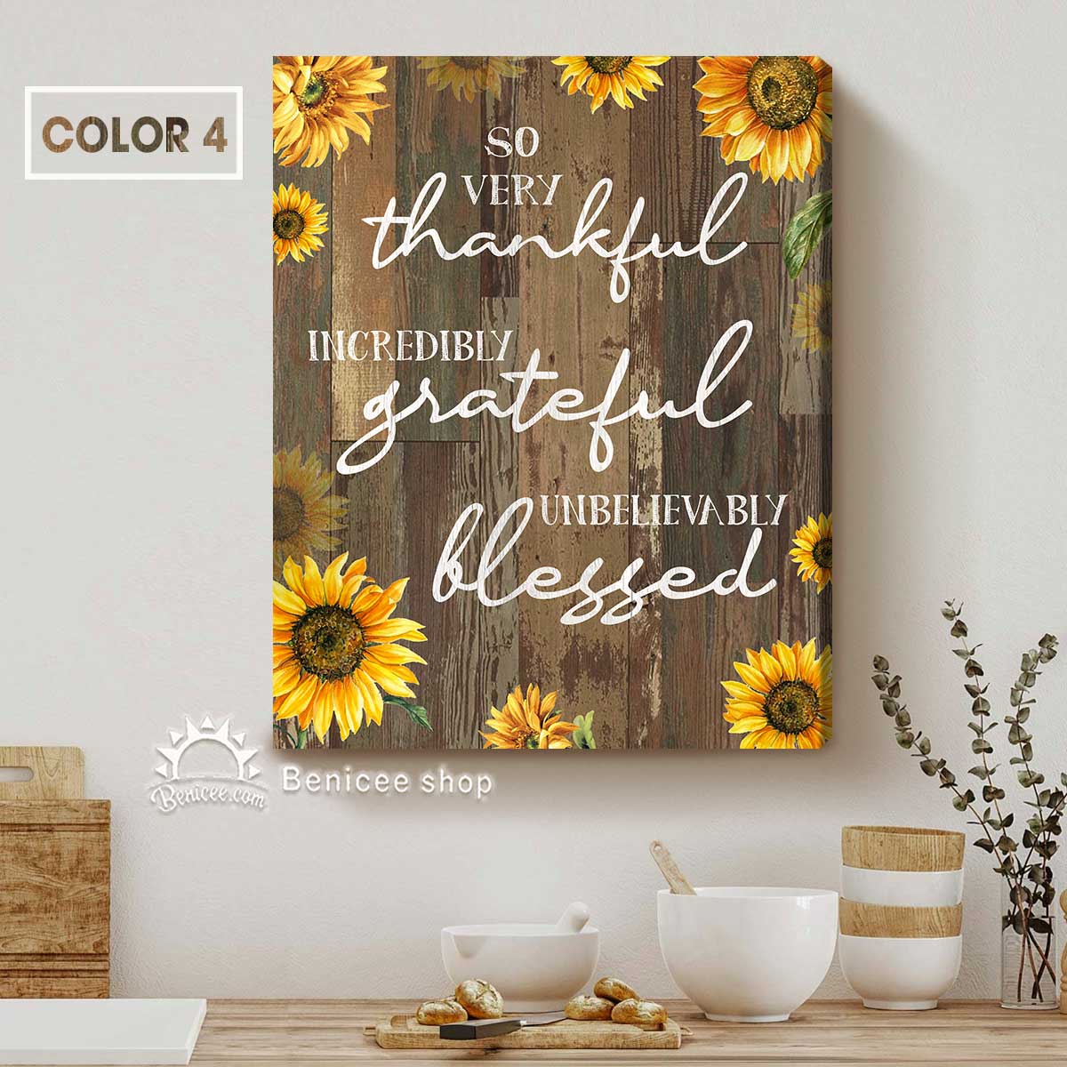 Sunflower Kitchen Decor Summer Decor Blessed Thankful Wooden