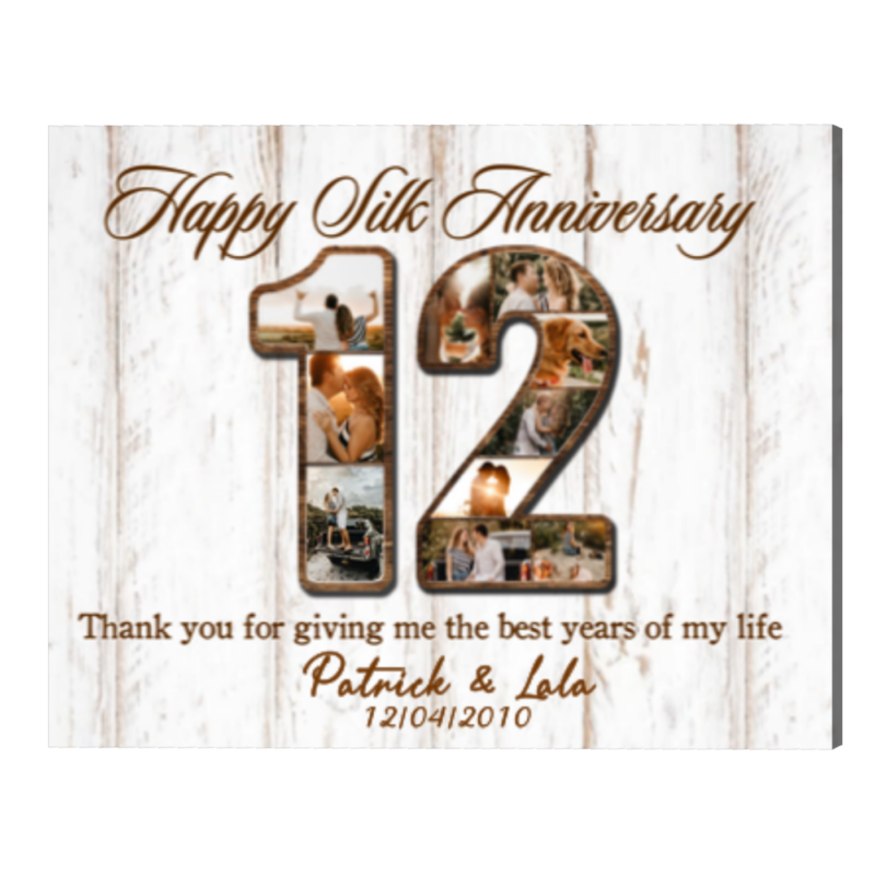 Personalized 12th Anniversary Gifts Photo Collage, Silk 12 Year Anniversary Gift For Him Her