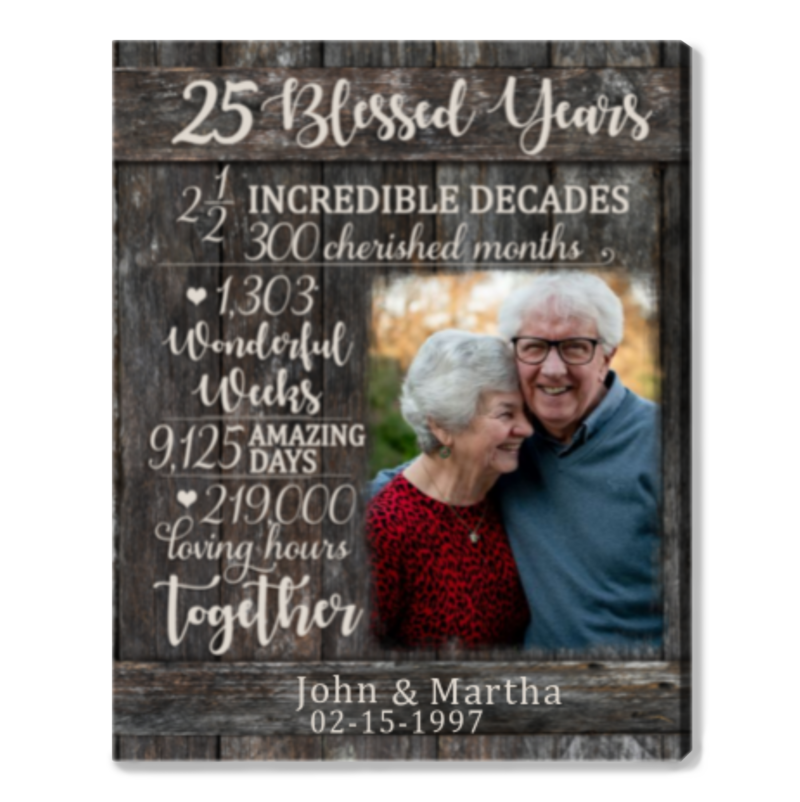 25 Blessed Years Anniversary Custom Photo Canvas, Personalized 25th Wedding Anniversary for Couples, 25 Year Anniversary Gift for Wife