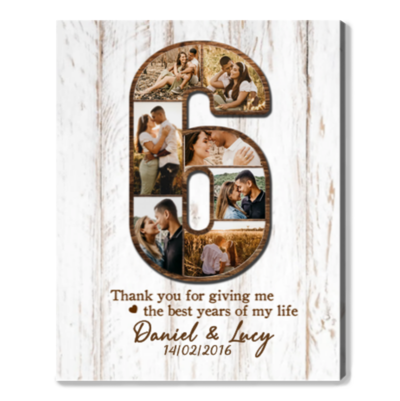Personalized 6 Years Anniversary Photo Collage Canvas, 6th Wedding Anniversary Gift, 6th Anniversary Gifts For Him Her
