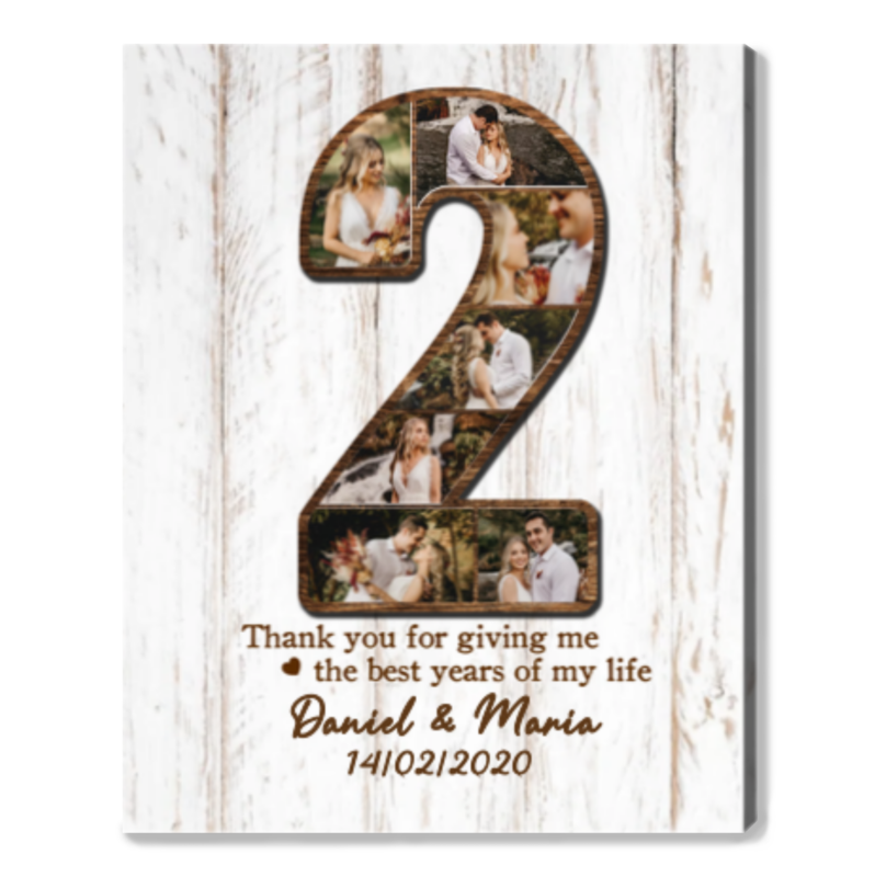 2nd Anniversary Photo Collage Canvas, Cotton Anniversary Gift For ...