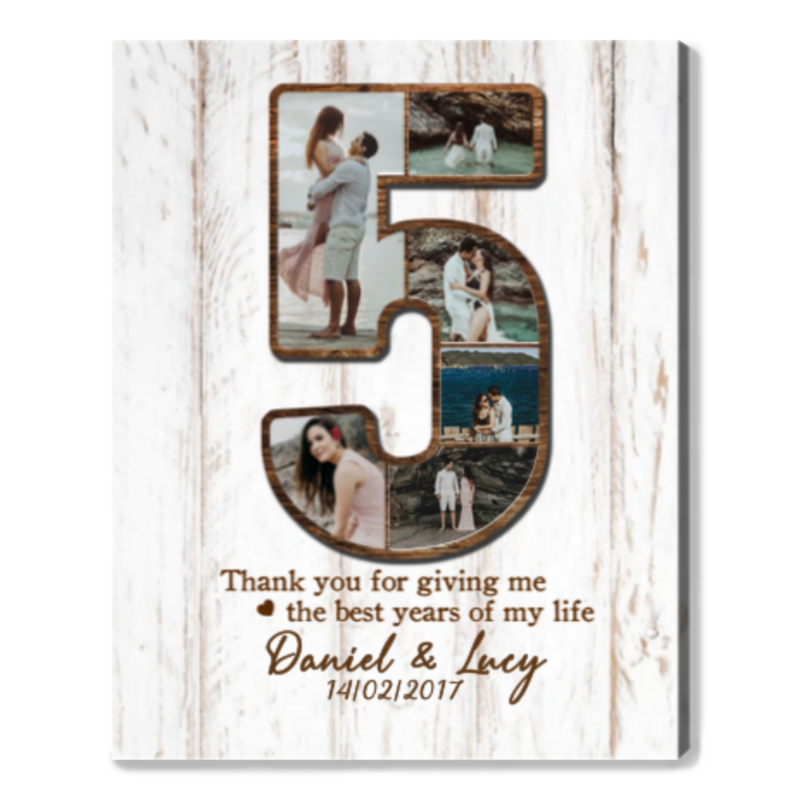 Custom 5th Anniversary Photo Collage Gift For Him Her, Number 5 Photo ...