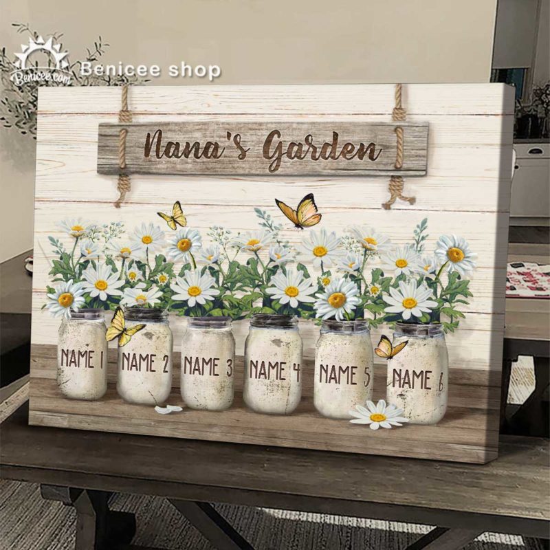 b452fc2e 4629 11ed 83ba 0242ac120002 Christmas Gift For Grandmother Nanas Garden Wall Art Canvas Gift For Grandma Daisy Flower Jar