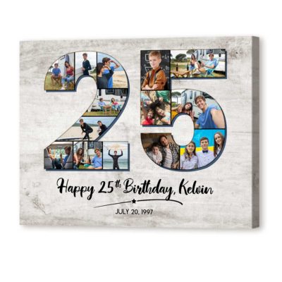 Personalized 25th Birthday Photo Collage Canvas, 25th Birthday Gift Ideas for Him for Her