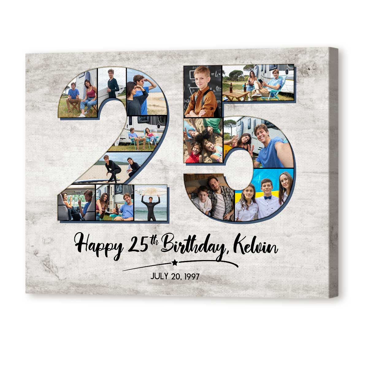 Personalized 25th Birthday Photo Collage Canvas, 25th Birthday Gift Ideas For Him, Number 25 Custom Collage Gift - Best Personalized Gifts For Everyone