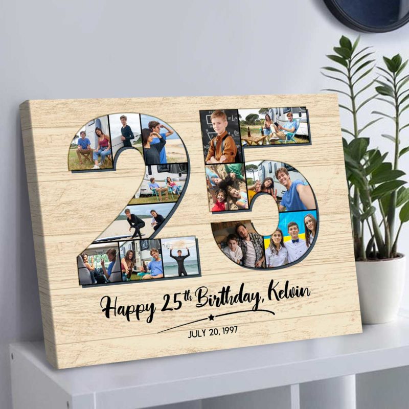 Personalized 25th Birthday Photo Collage Canvas, 25th Birthday Gift Ideas for Him for Her