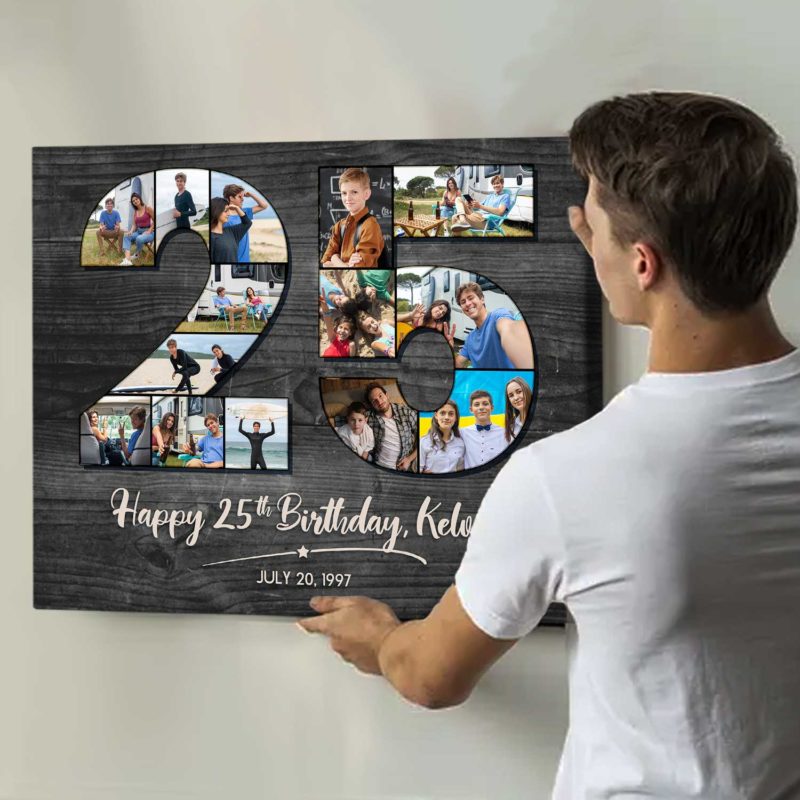 Personalized 25th Birthday Photo Collage Canvas, 25th Birthday Gift Ideas for Him for Her