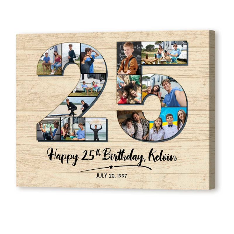 Personalized 25th Birthday Photo Collage Canvas, 25th Birthday Gift Ideas for Him for Her