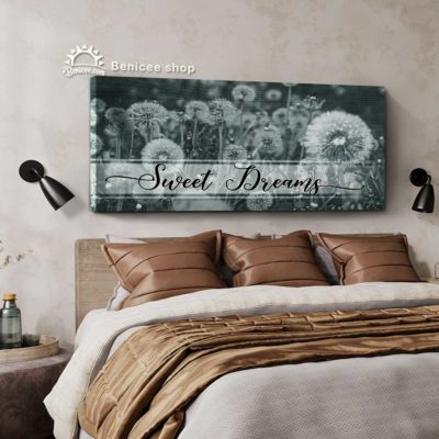 Large Dandelion Bedroom Decor Wall Art, Bedroom Wall Decor Above Bed, Sweet Dreams