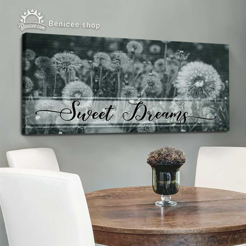 Large Dandelion Bedroom Decor Wall Art, Bedroom Wall Decor Above Bed, Sweet Dreams