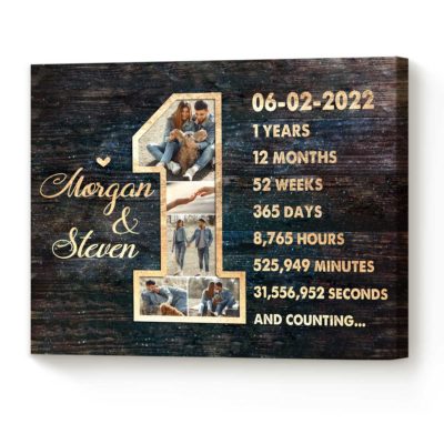 Personalized First Year Anniversary Collage Canvas, 1st Anniversary Gift for Boyfriend, 1 Year Anniversary Gift for Him