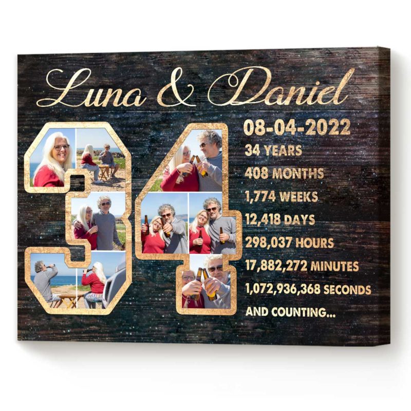 ded815d7 47de 11ed 83ba 0242ac120002 34th Anniversary Gift Custom Collage Photo Canvas Best Anniversary Gift For Parents 34 Year Anniversary Gift