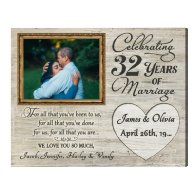 32nd Anniversary Gifts Custom Photo Canvas, Celebrating 32 Years of Marriage Anniversary Gift Idea