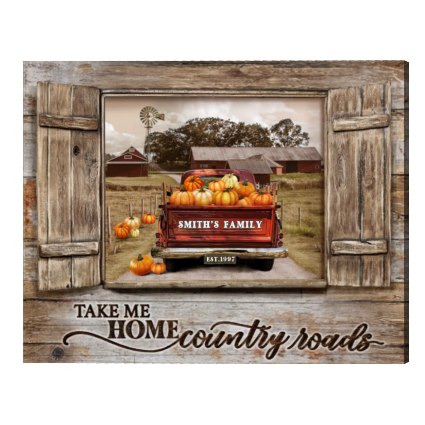 Take Me Home Country Roads Canvas, Pumpkin Truck Thanksgiving Decor ...