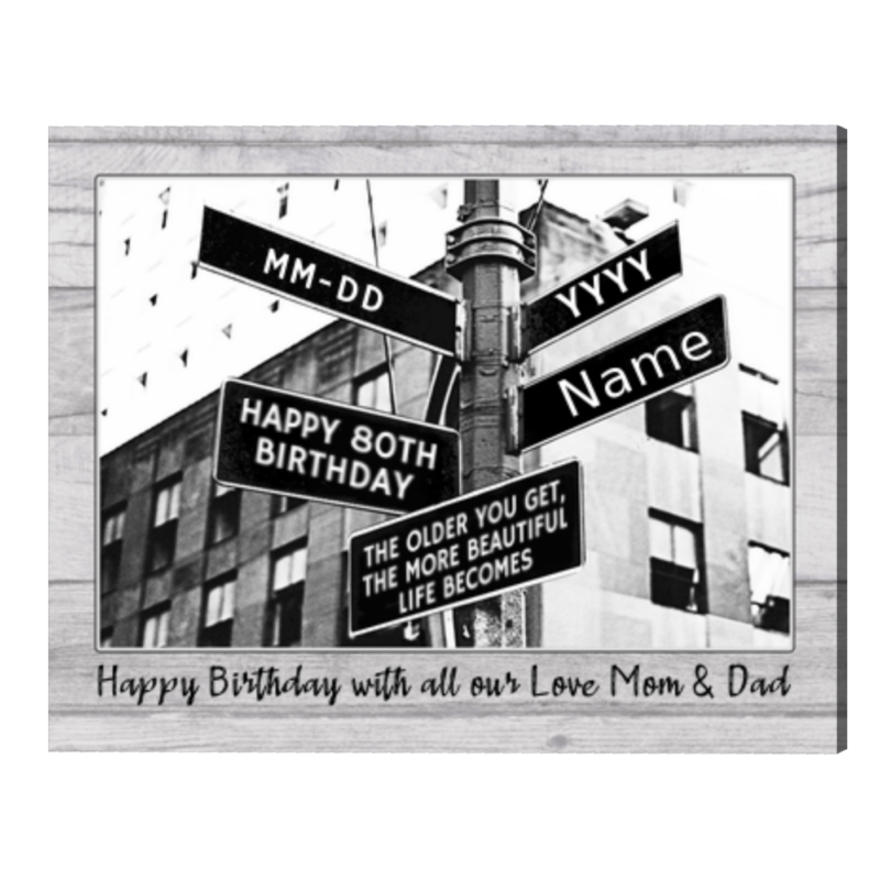 Personalized 80th Birthday Gift for Mom, Dad or Grandparents, Custom Street Sign 80th Birthday