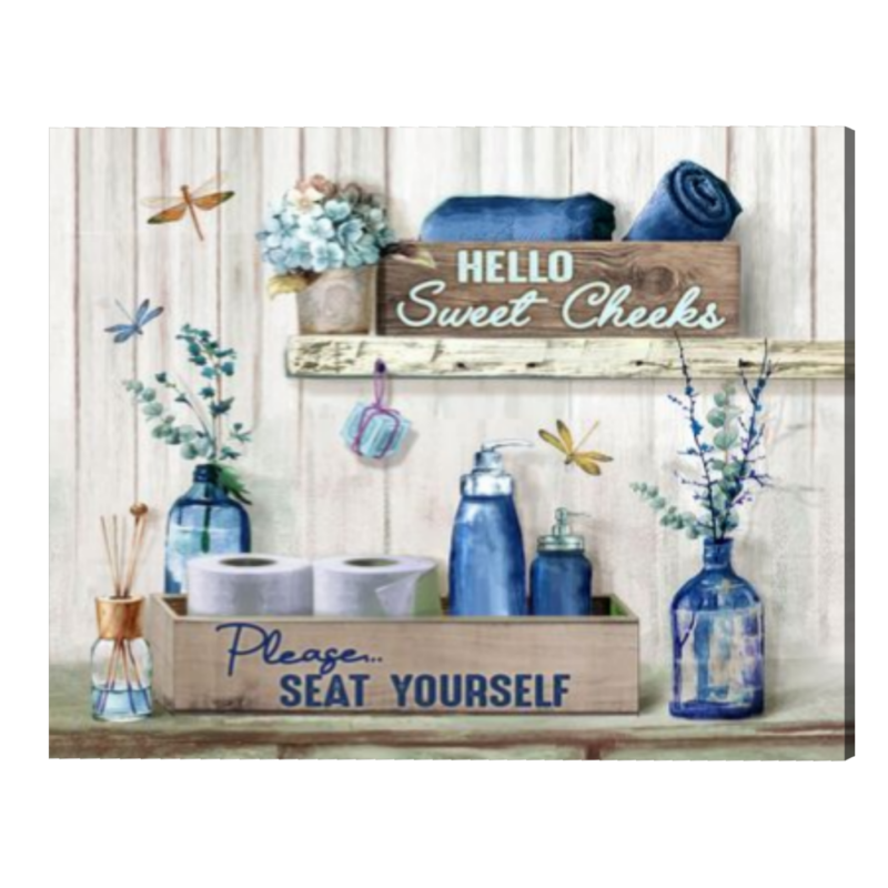Funny Wall Art For Bathroom, Bathroom Wall Art Decor, Hello Sweet Cheeks Please Seat Yourself