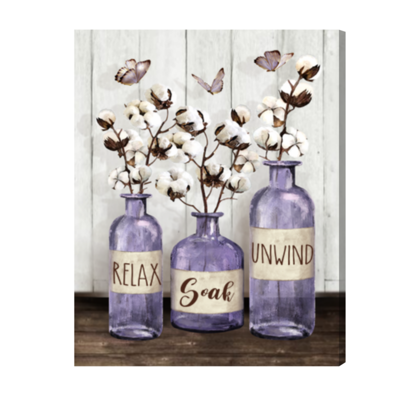 Farmhouse Bathroom Wall Art, Bathroom Wall Decor, Relax Soak Unwind Sign, Flower Jar Wall  Art, Housewarming Gifts For Bathroom